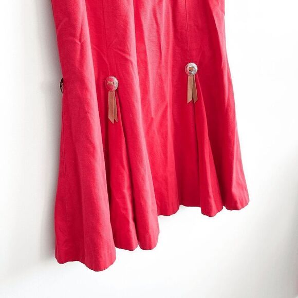 Vintage Womens Pleated Hem Flared Square Dancing Midi Skirt Red Small Handmade - Picture 3 of 6